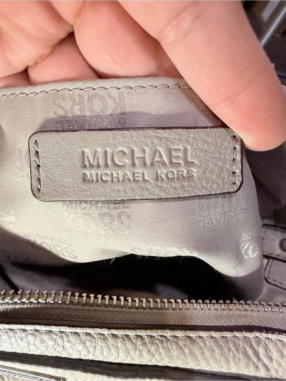 Michael Kors Gray Pebbled Women's Satchel Handbag with Silver Zipper Accents